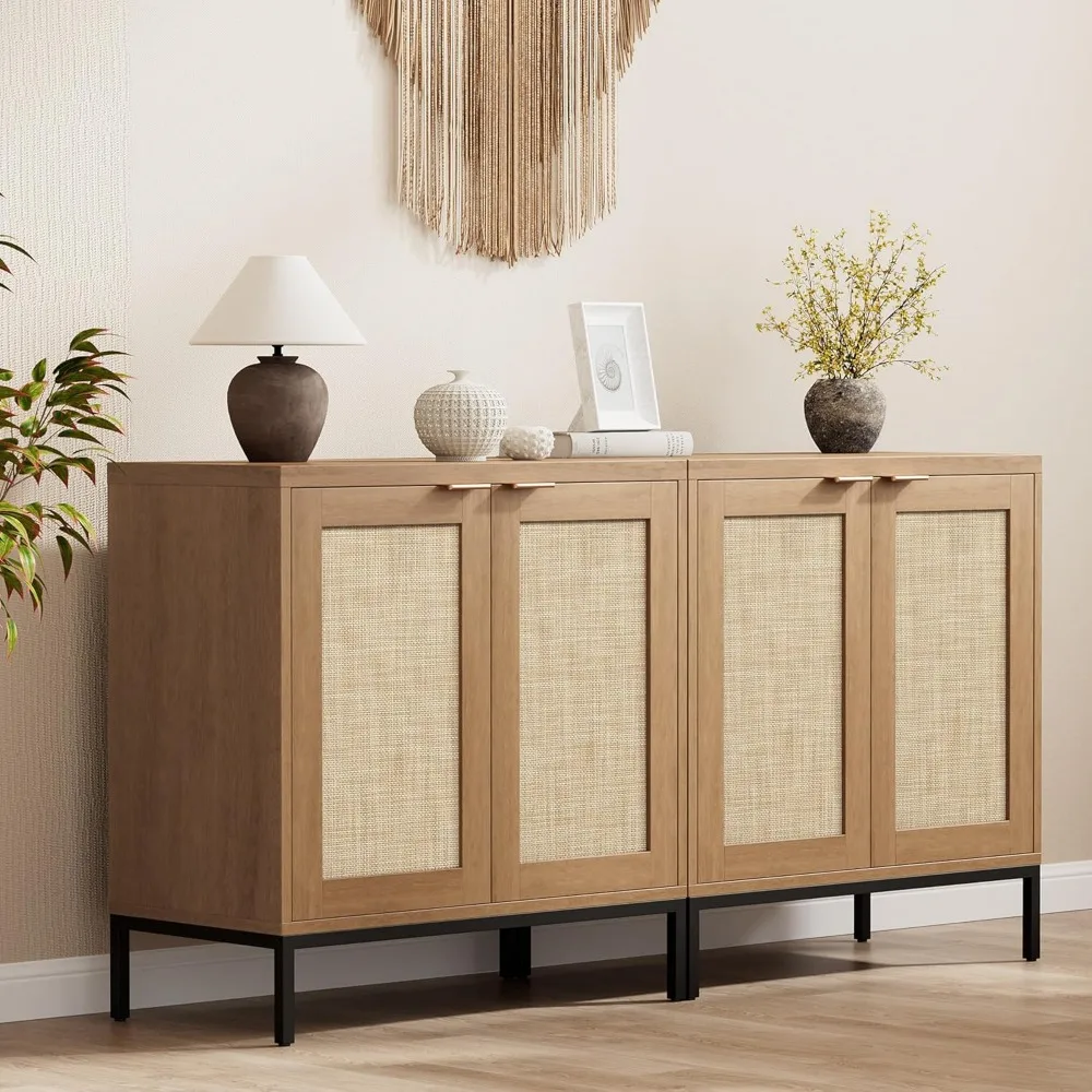 Rattan Buffet Cabinet with Adjustable Shelves, Modern Sideboard Storage for Living Room Kitchen Entryway