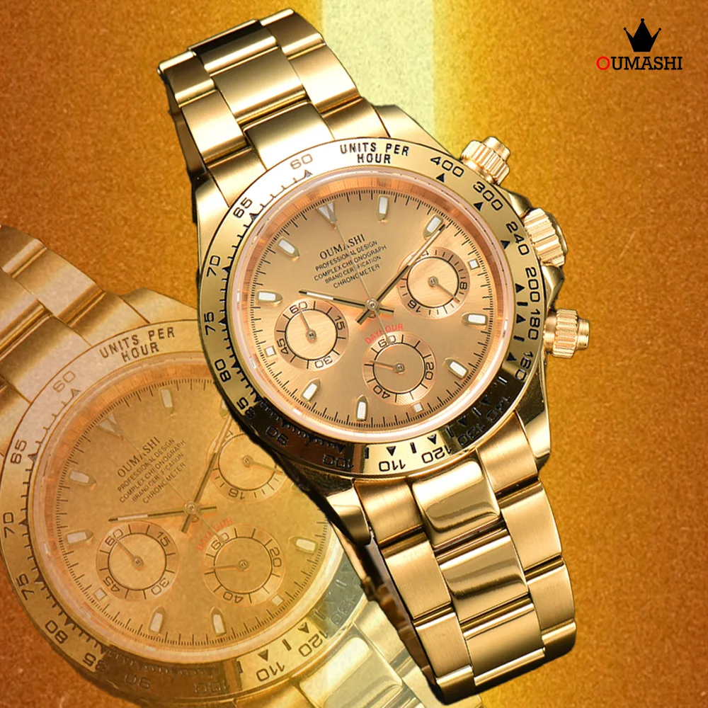 Golden VK63 Watch Men's Luxury Quartz Timing Code Watch High Quality Stainless Steel Sapphire Glass Waterproof Case VK63A Watch