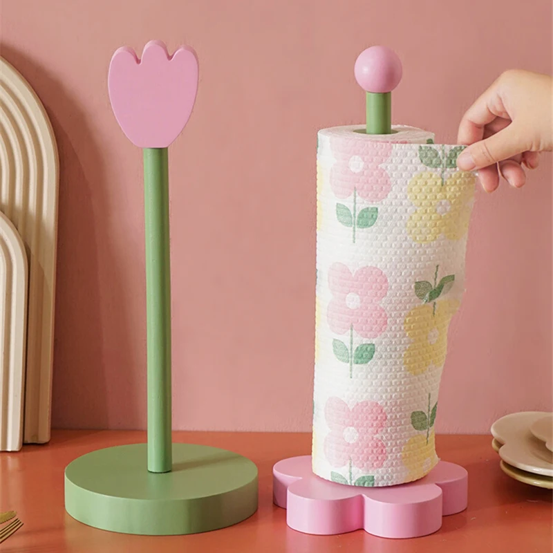 Wooden Kitchen Roll Paper Rack Creative Flower Towel Holder Bathroom Tissue Stand Home Decor Diningtable Napkins Rack, Ornaments