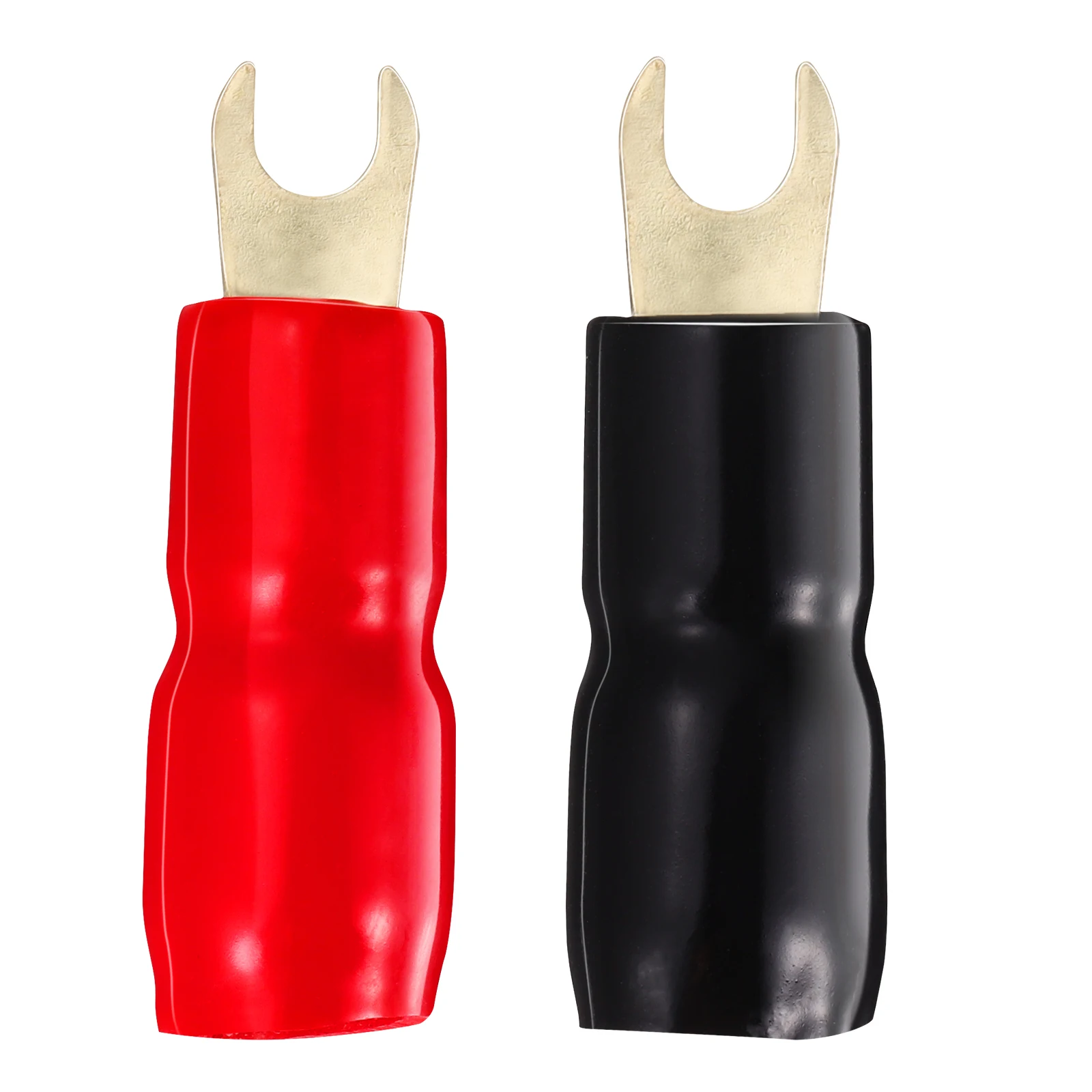 

10 Pairs 4Ga Crimp Terminal Connectors Gold Plated For Speaker Wire Red Black Boots Crimp Barrier Spades 4 Gauge