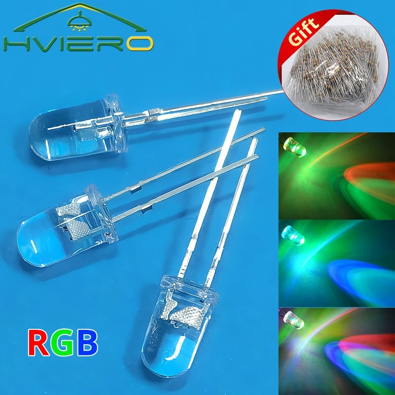 100Pcs F5 5mm Round Light Beads Slow RGB Fast Flash Diode Led Rainbow Multi Color Red Green Blue  Emitting Water Clear Lamp