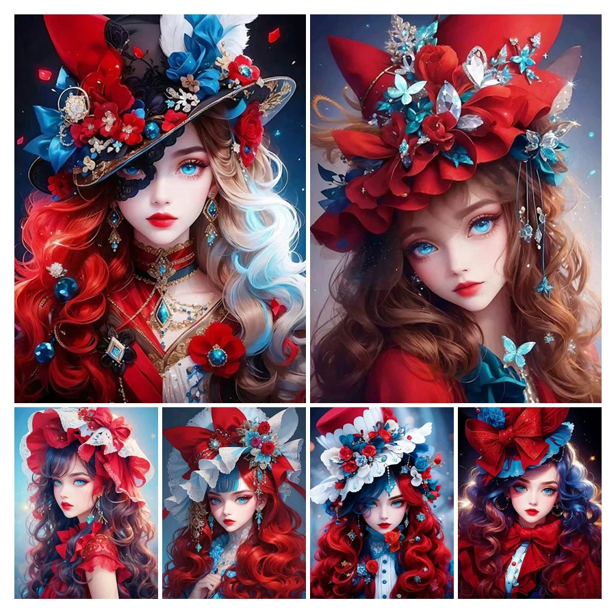 

New Diamond Painting Fashionable Hat Girl Diy Full Mosaic Art Rhinestone Embroidery Fairy Princess Picture Wall Decor
