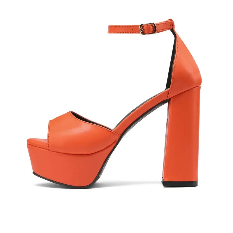 Classic Colorful Orange Green Open Toe Party Wedding Bride Shoes Summer Women Pumps Block Heeled Shoes Platform Heels Sandals
