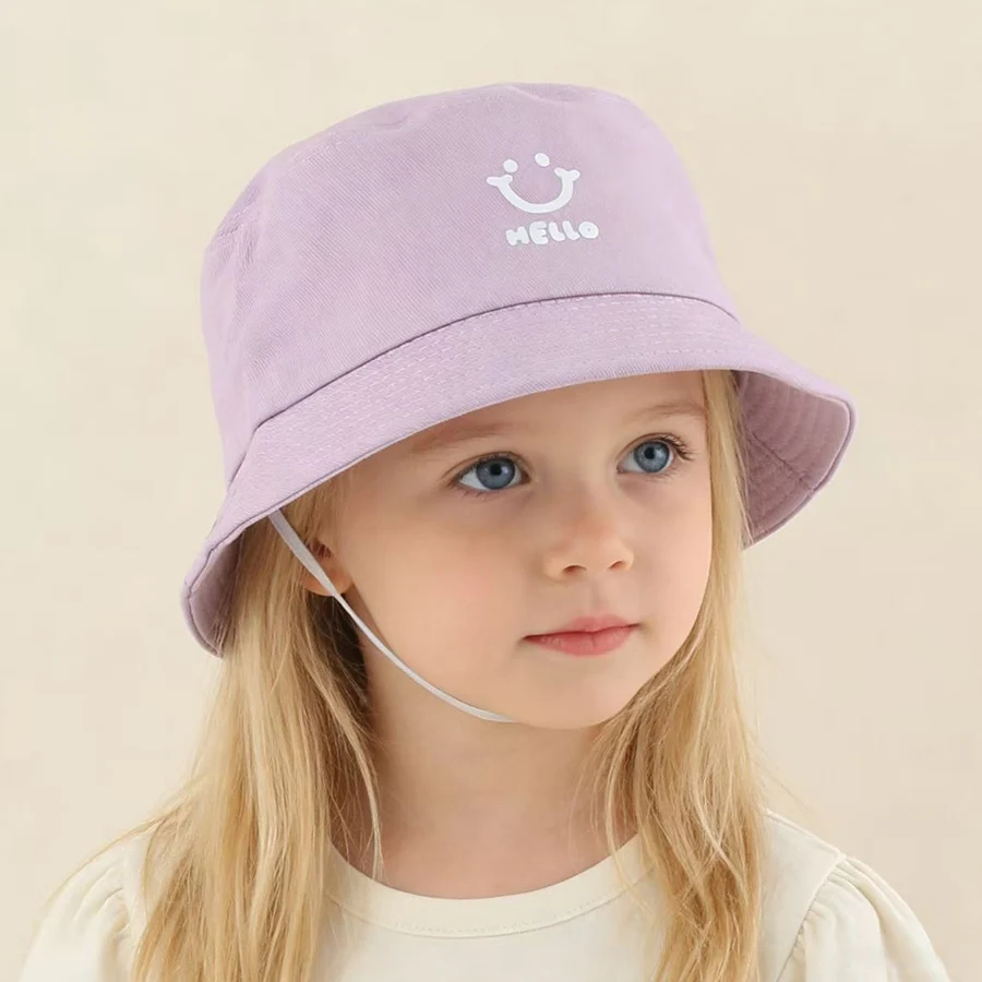 

Parent-Child Summer Sun Hat Kids Cartoon Smile Face Hello Letter Baby Bucket Hat For Girls Boys Soild Color Cotton Cap