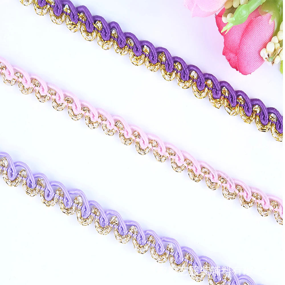 

Curved Colorful Lace With Polyester Gold And Silver Thread Lace Trim For Clothing Accessories And Sewing Supplies