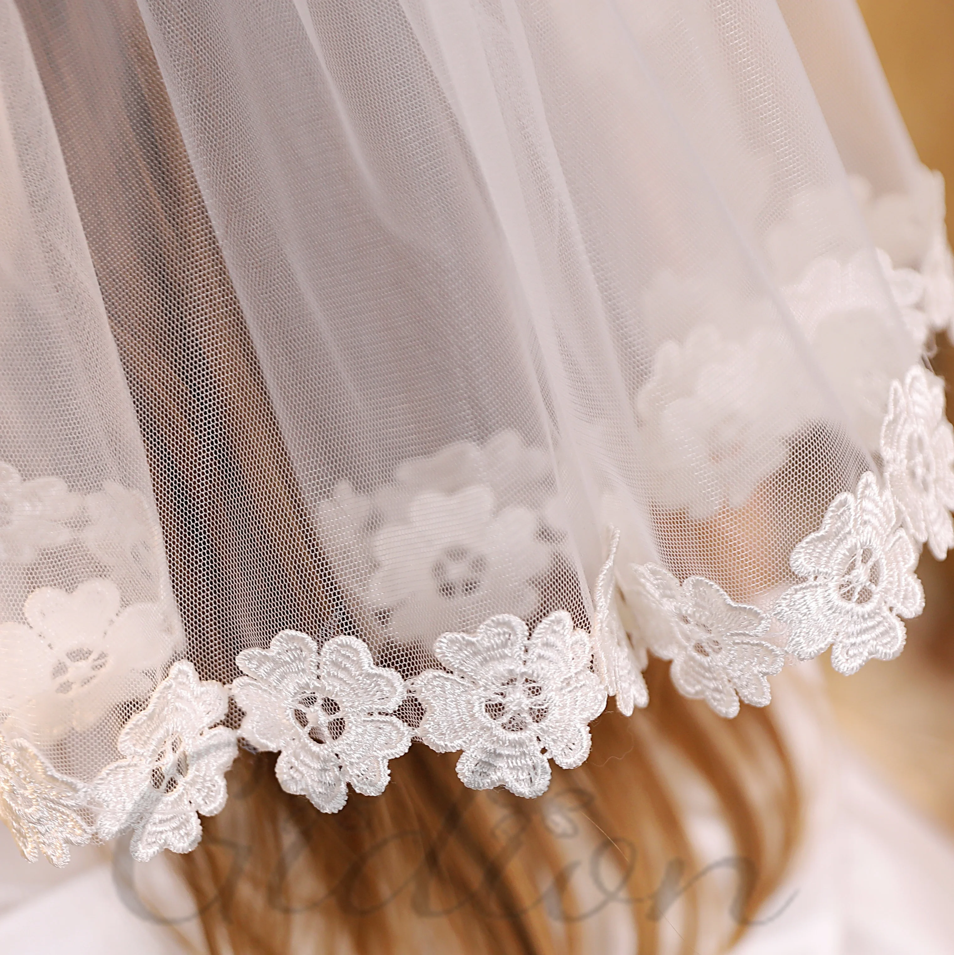 Véu nupcial de casamento com pente, Gidion Applique, Tulle de uma camada, Cerimônia de casamento, Flower Girl fotografia, dama de honra júnior