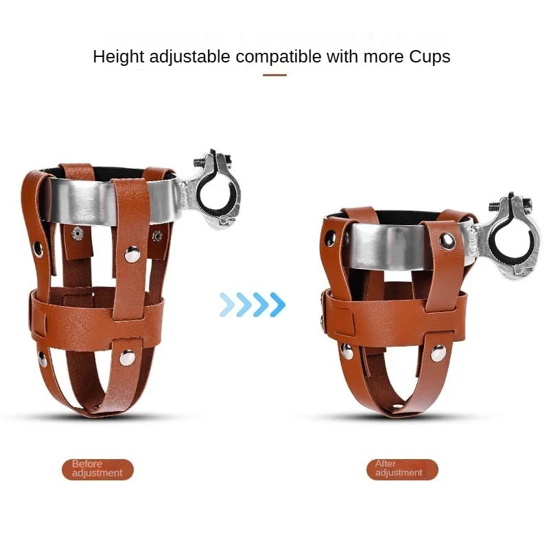 Handlebar Water Bottle Holder Mountain Bike Aluminum Alloy+PU Leather Bicycle Kettle Holder Retro Style Riding Bottle Bracket