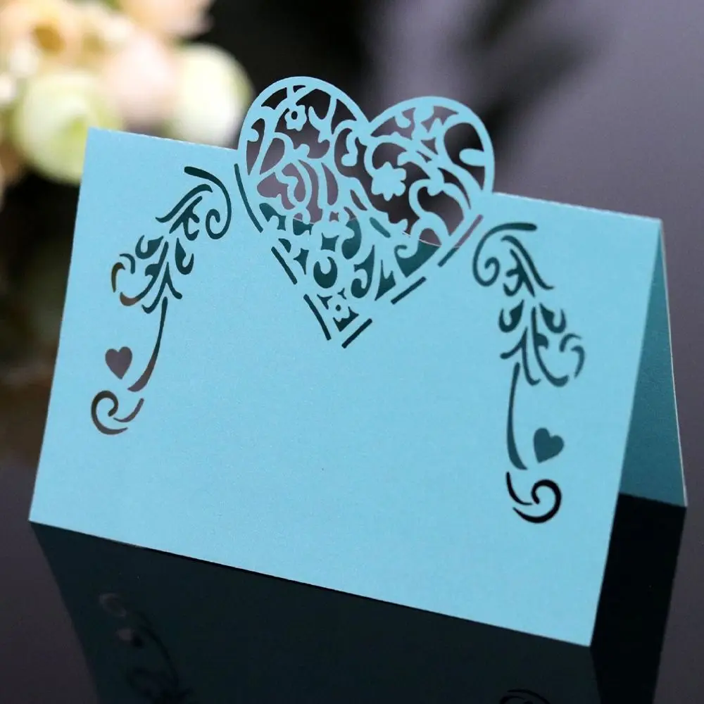 

10Pcs Heart Shape Wedding Table Place Cards Blank Paper Name Seat Card Elegant Folded Signature Cards Banquet Tables