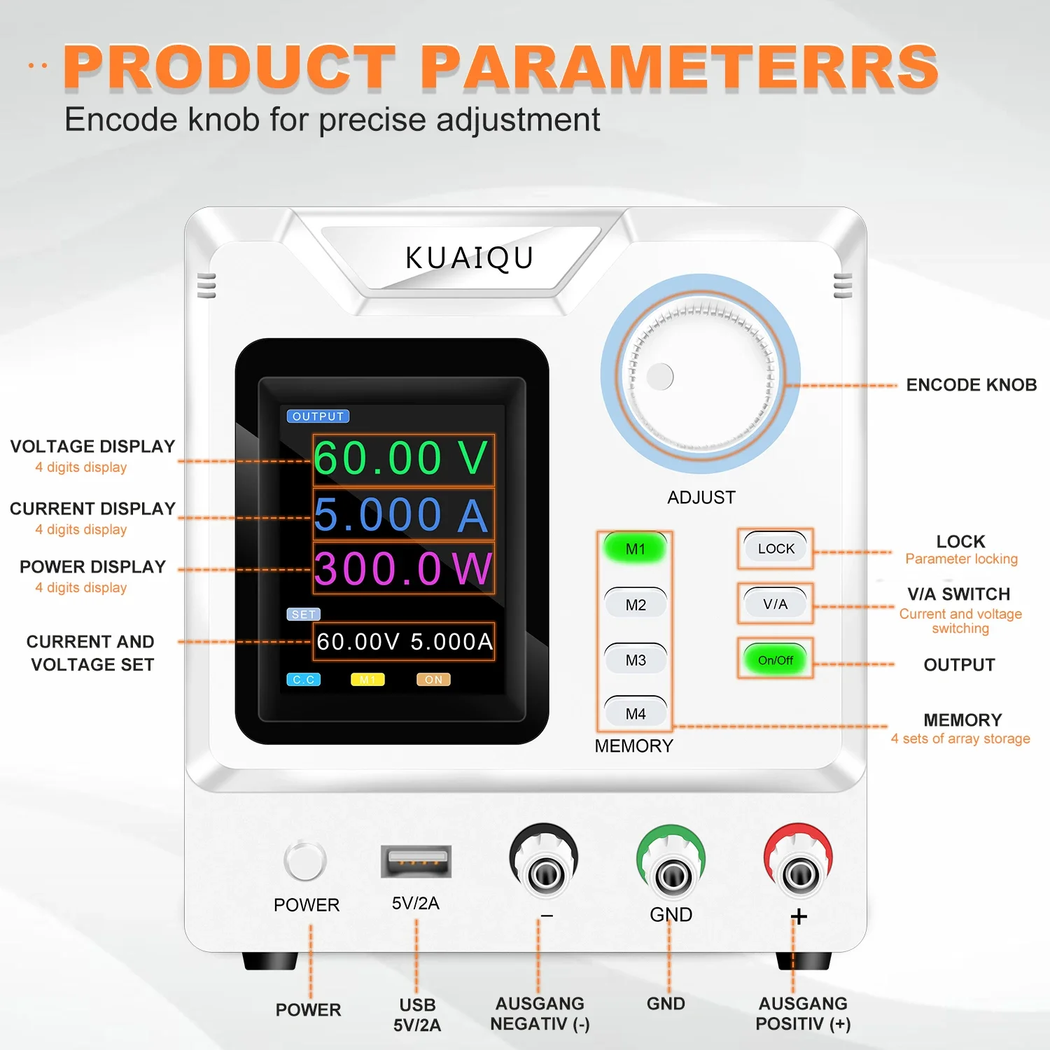 Kuaiqu SPPS-D605S 12V 24V 48V Color LCD Digital Display  3 Memory Functions  OCP/OVP Output Switch Button Lab Testing