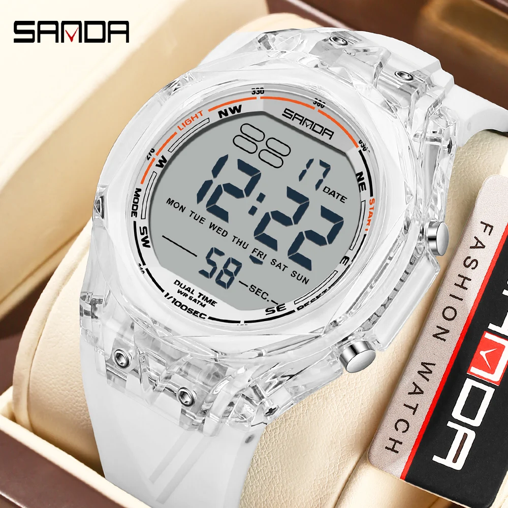 SANDA Sporty Classic Male Female Wristwatch Luminous LED 5ATM Waterproof Shockproof Elastic Comfort TPU Strap Casual Watch