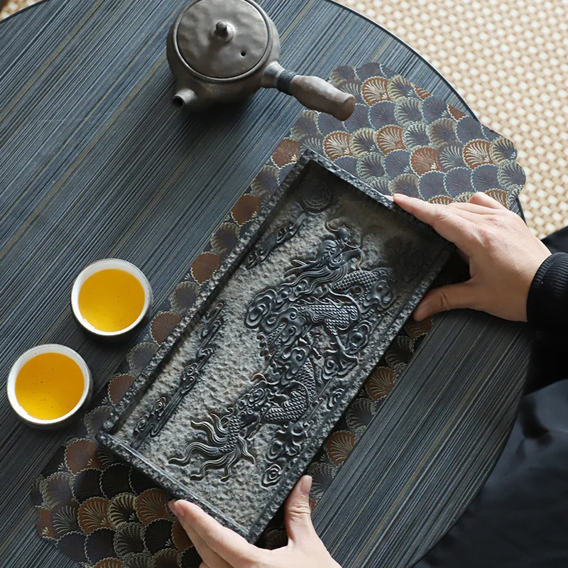 Ceramic Dry Brewed Tea Tray Kung Fu Tea Set Accessories Water Storage Square Circular Large Lacquer Tea Table Pot-bearing