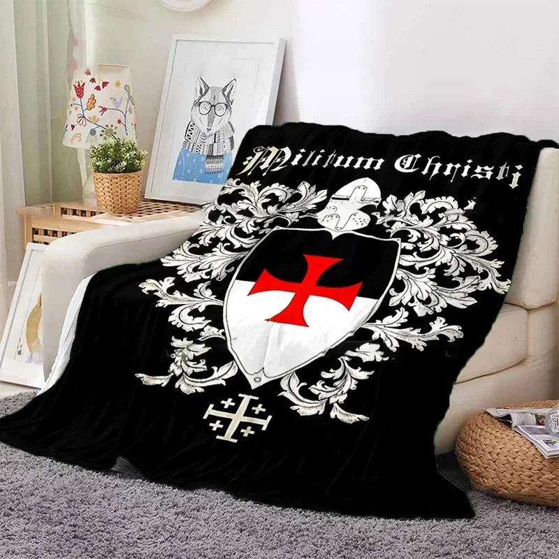 2026 Crusader Cross Pattern Blanket Templar Knights Warm Flannel Thin Blanket Portable Home Travel Office Lunch Break Blanket