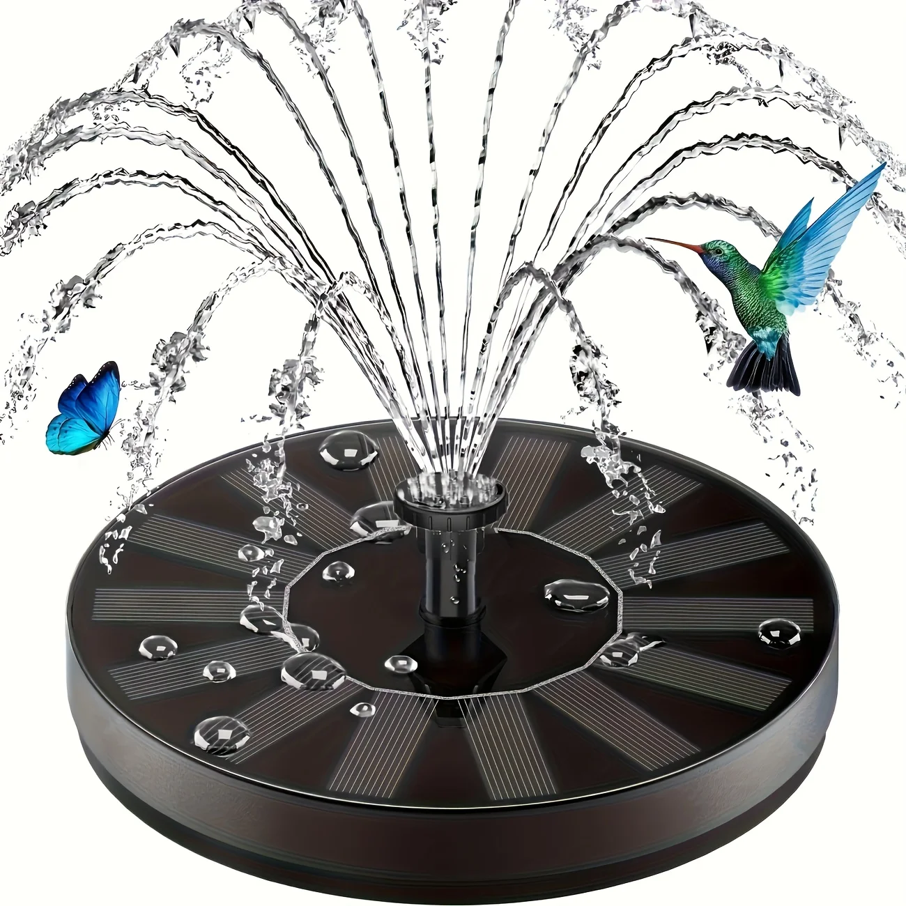 

Solar Bird Bath Fountain Pump Kit with 6 Nozzles - 1.5W Energy Efficient for Outdoor Garden, Pond, Pool & Fish Tank Water Featur