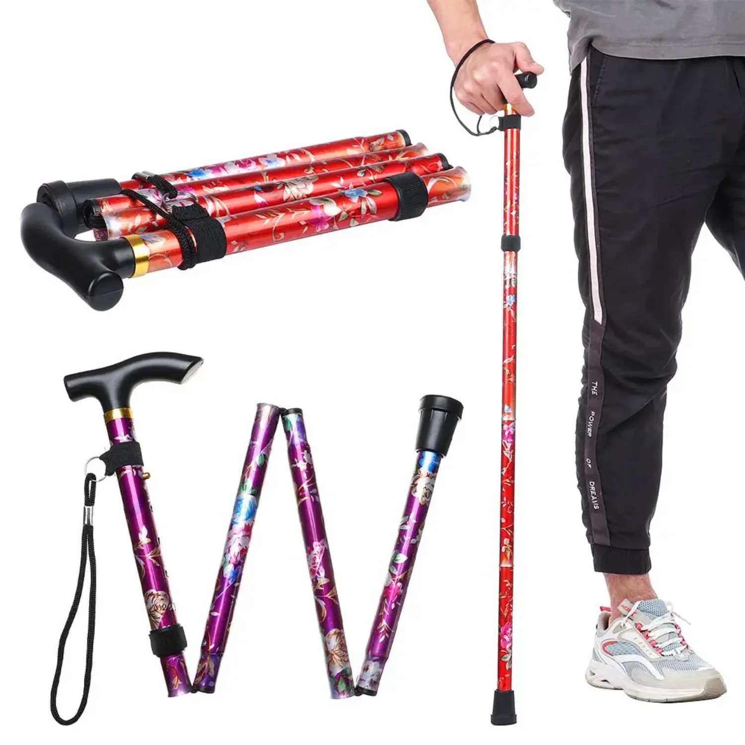 

Lightweight Aluminum Alloy Made Elderly Care Gift Telescopic Walking Cane Hiking Poles Non-slip Crutches Folding Trekking Stick