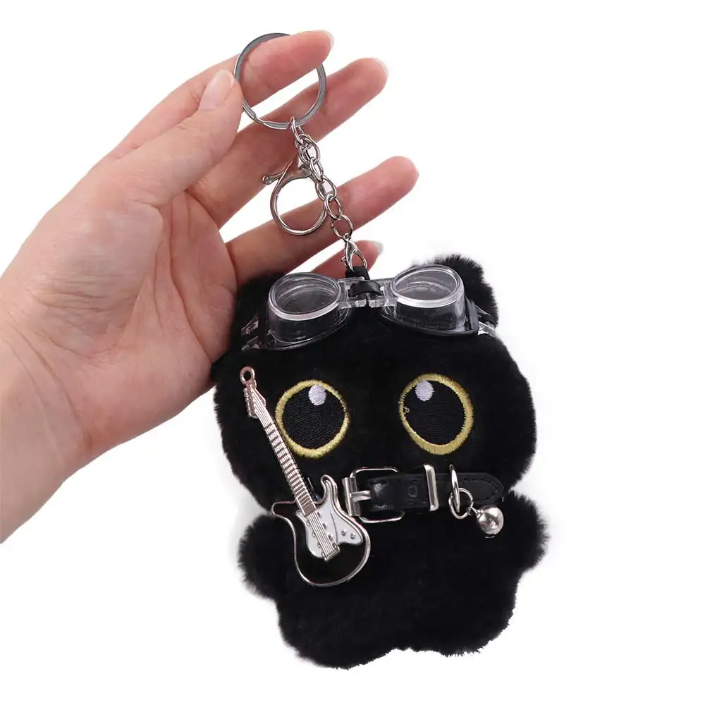 School Bags Punk Rock Black Cat Plushies Stuffed Kitten Soft Cat Keychain Bag Charm Cartoon Cat Pendant Boy Girl