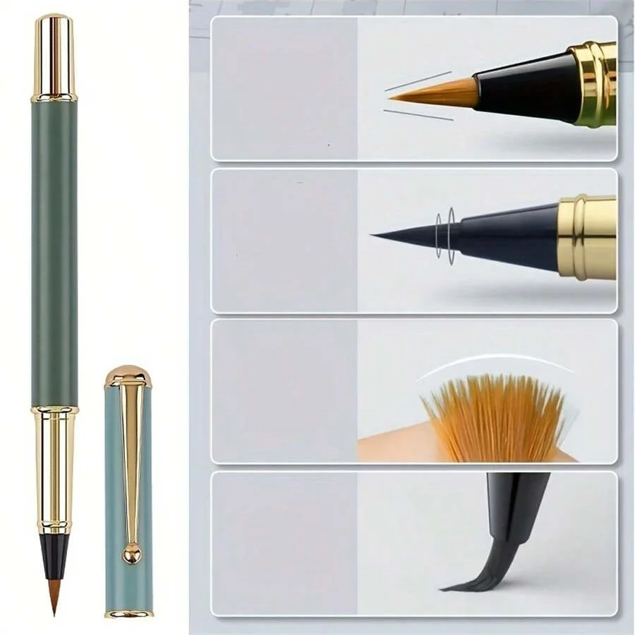 1 Stift mit sanfter Schreibfunktion und tragbarem Stiftgehäuse, 10 schwarze Tintenpatronen, geeignet für Anfänger zum Üben der Kalligraphie mit weichem Pinsel – Detail 4