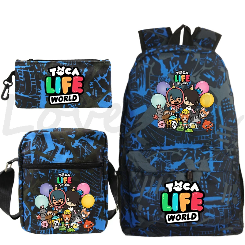 Game Toca Life World Backpack 3pcs/set Boys Girls Anime Knapsack Kids Oxford School Bag Students Daily Mochila Toca Boca Bagpack