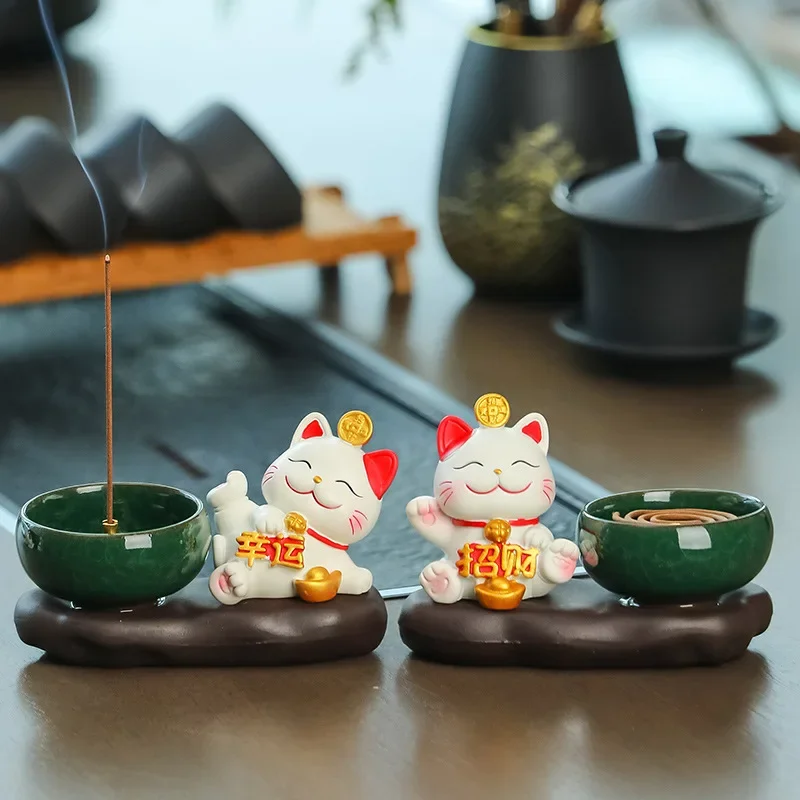 Chinese road lucky cat zen incense burner incense pan insert sandalwood agarwood incense burner room deodorant craft