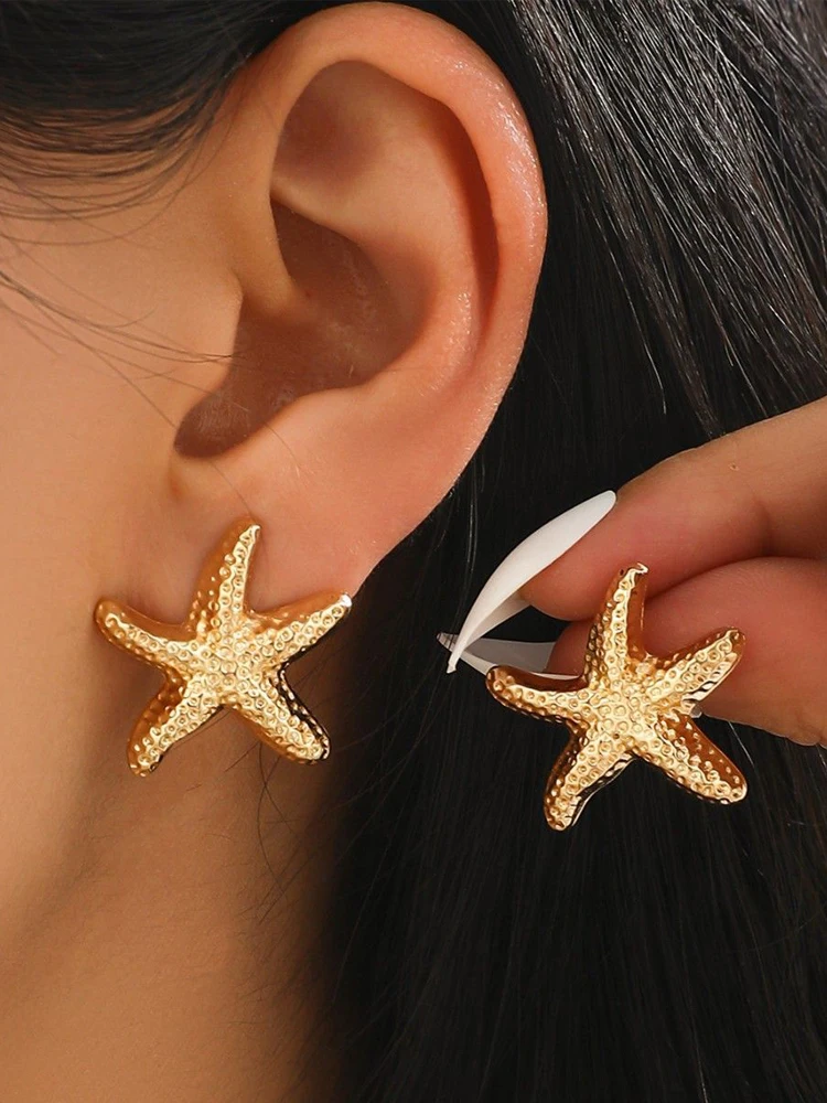 LATS Punk métal étoile de mer boucles d'oreilles pour femmes mode couleur or étoile géométrique tempérament boucles d'oreilles été bijoux cadeau