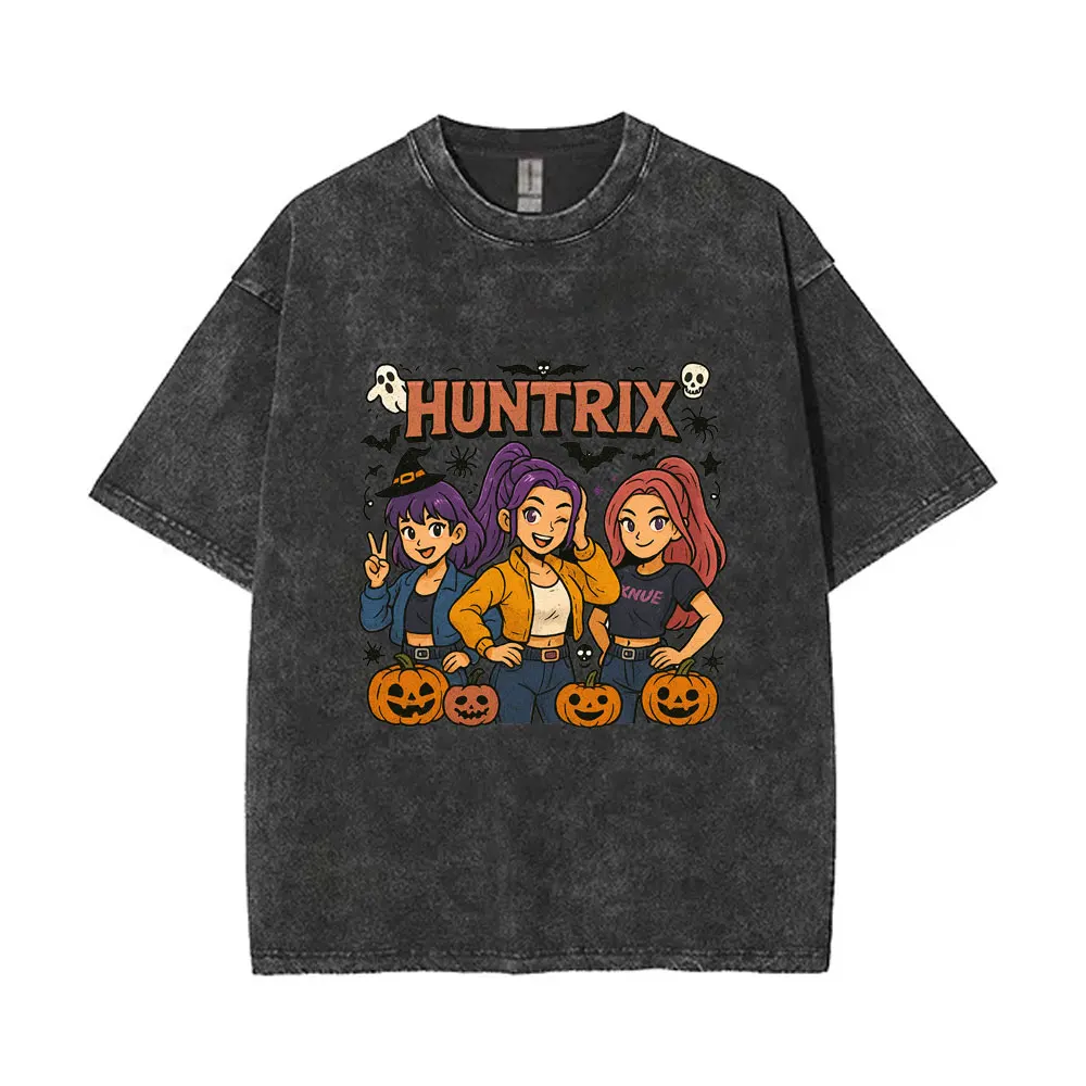 

Movie Kpop Demon Hunters Rumi Mira Zoey Washed Vintage T-shirt Men Women Christmas Halloween Tshirt Male Casual Cotton T Shirts