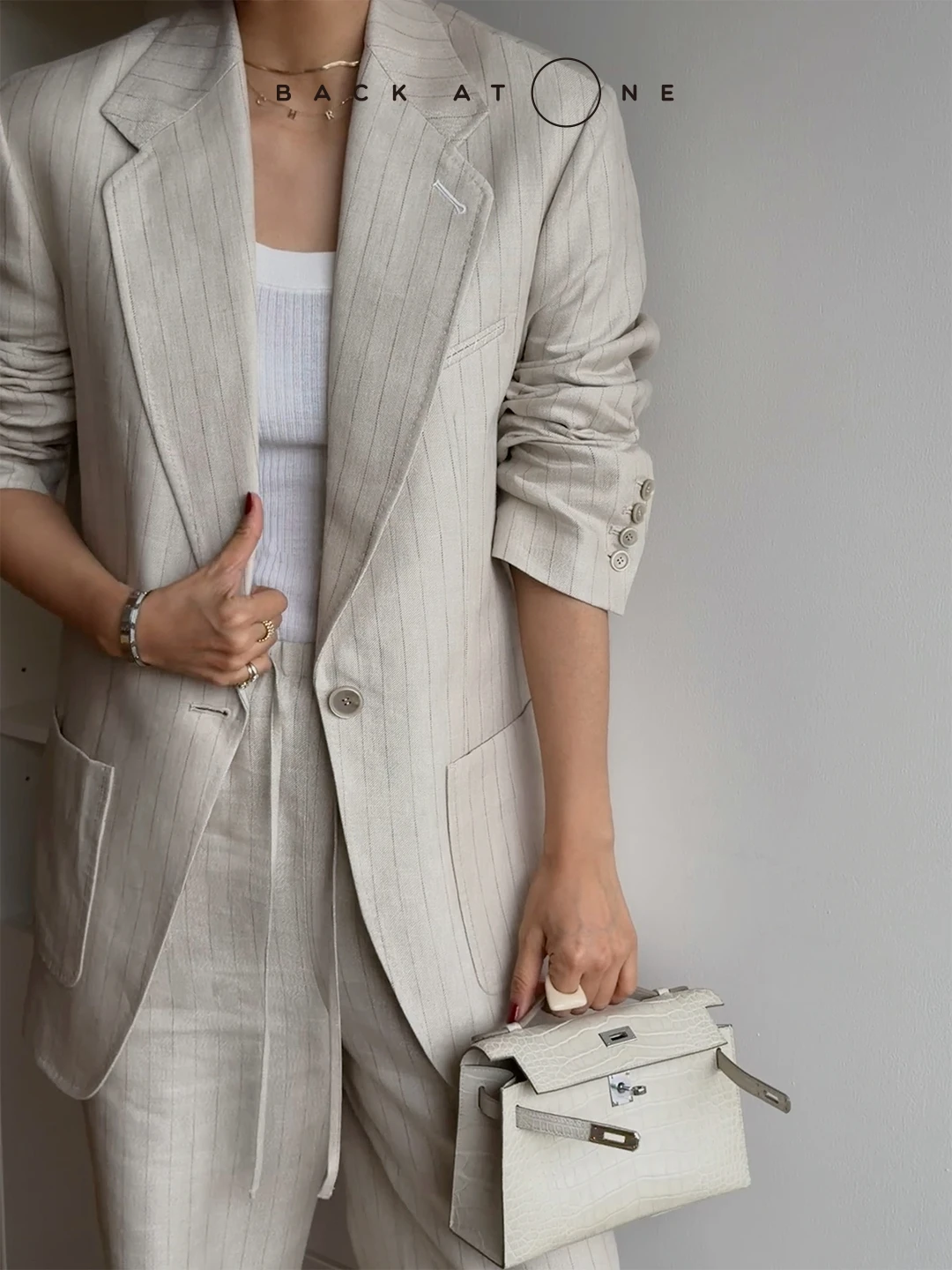 

Baatone Casual Linen Silk Suit Set BGSBC007F2BI02 Women's Faion Set Two-Piece Striped mat Sle Spring Collection