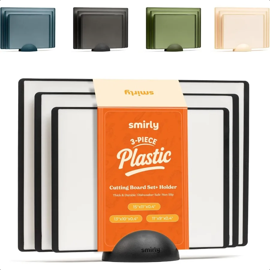 

Plastic Cutting Board Set with Holder 3 Pieces NonSlip Dishwasher Safe Chopping Boards for Kitchen Black White