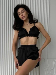 Marthaqiqi Home Clothes For Women V-Neck Sleepwear Sexy Underwear Nightgown Crop Top Nightie Shorts Casual Nightwear 2 Piece Set