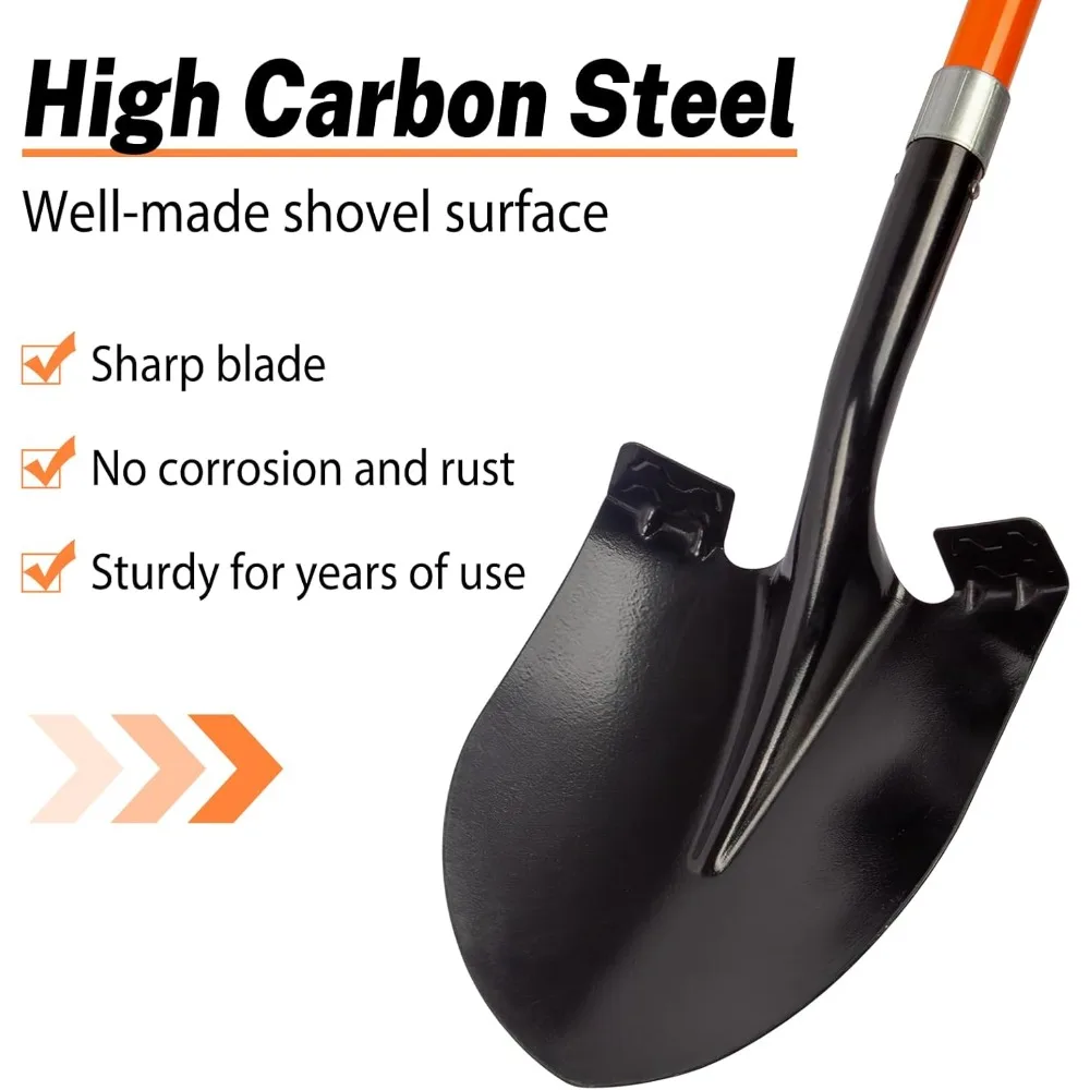 Сверхмощная садовая лопата, 56-дюймовое круглое лезвие с ручкой из стекловолокна для взрослых - эффективный инструмент для копания