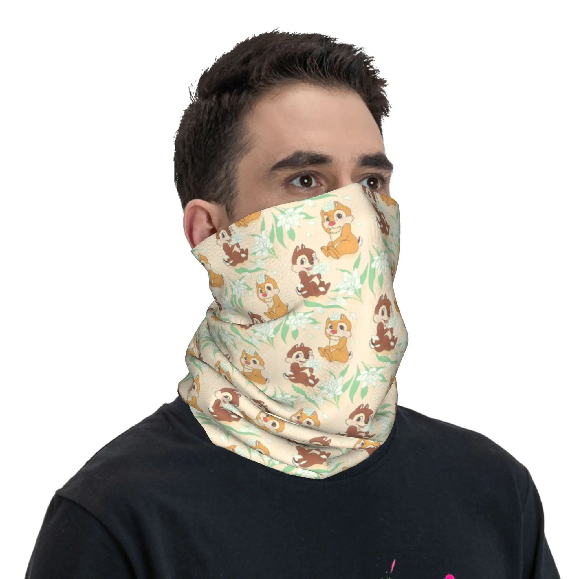 Custom Cute C-Chip And D-Dale Bandana Neck Warmer Women Men Winter Ski Tube Scarf Gaiter Animation Face Cover view 5