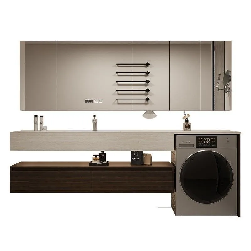 Premium Washing Machine Vanity Sintered Stone Hot Bending One-Piece Basin Bathroom Cabinet Combo Hand Wash Face Sink Furniture