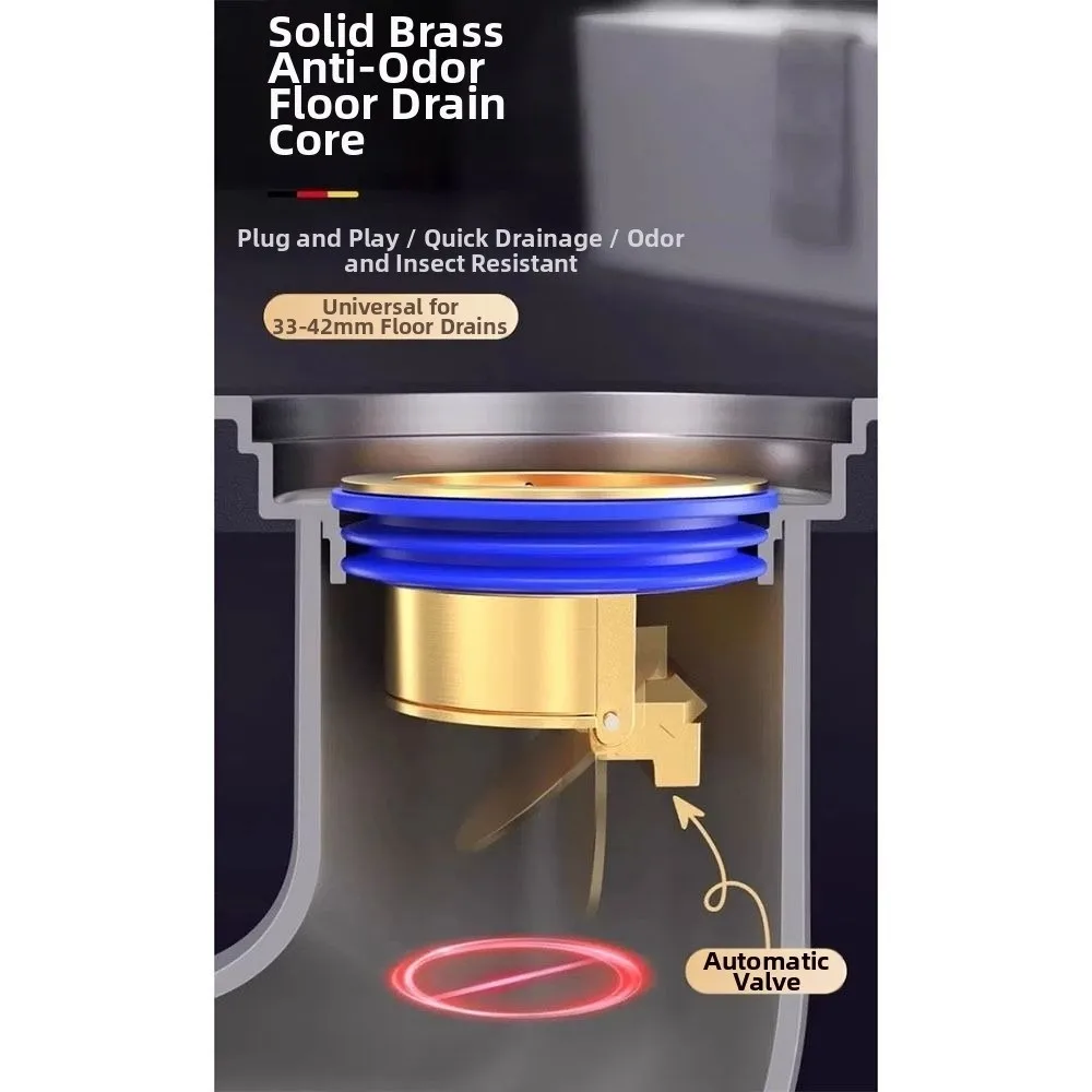 Brass Floor Drain Core Anti-backflow Quick Draining Drainage Plug Anti-insect Universal Fit Self Sealing Core Kitchen