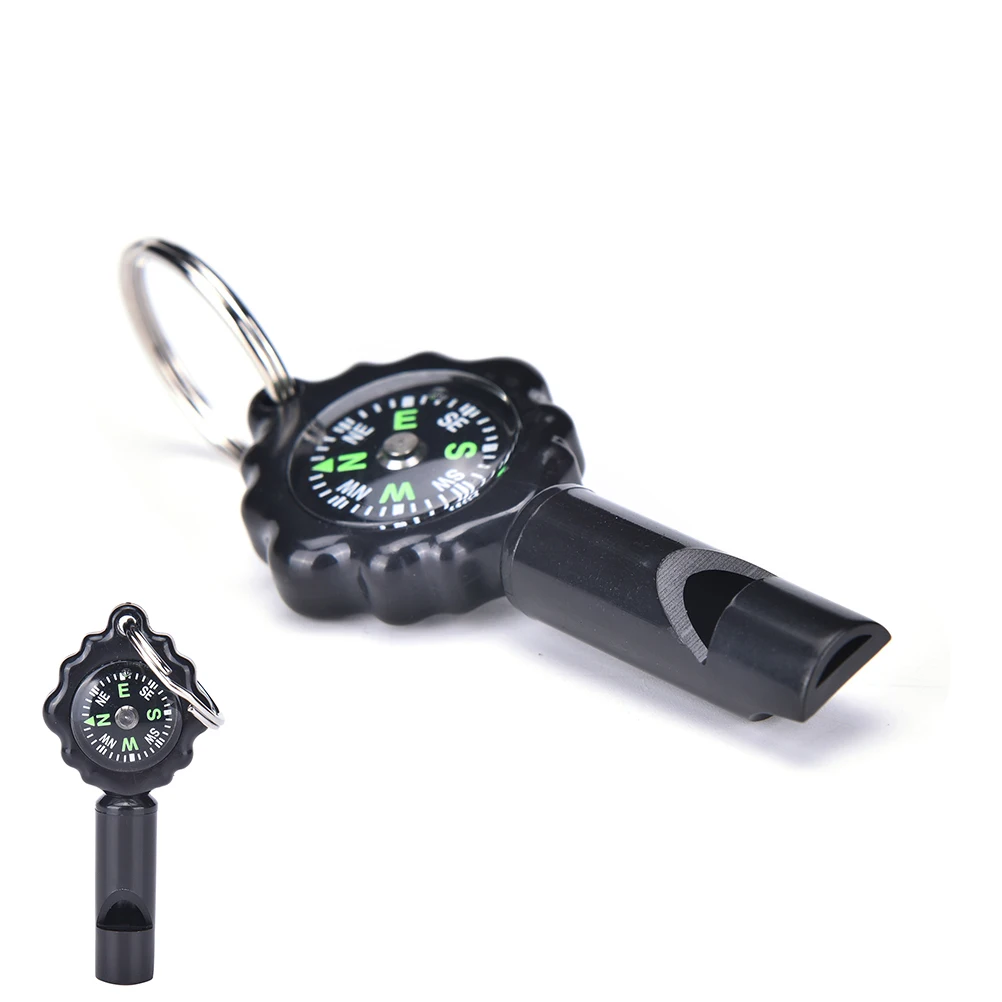 Emergency Survival Whistle 5-in-1 Compass Flint Waterproof Storage for Camping Hiking