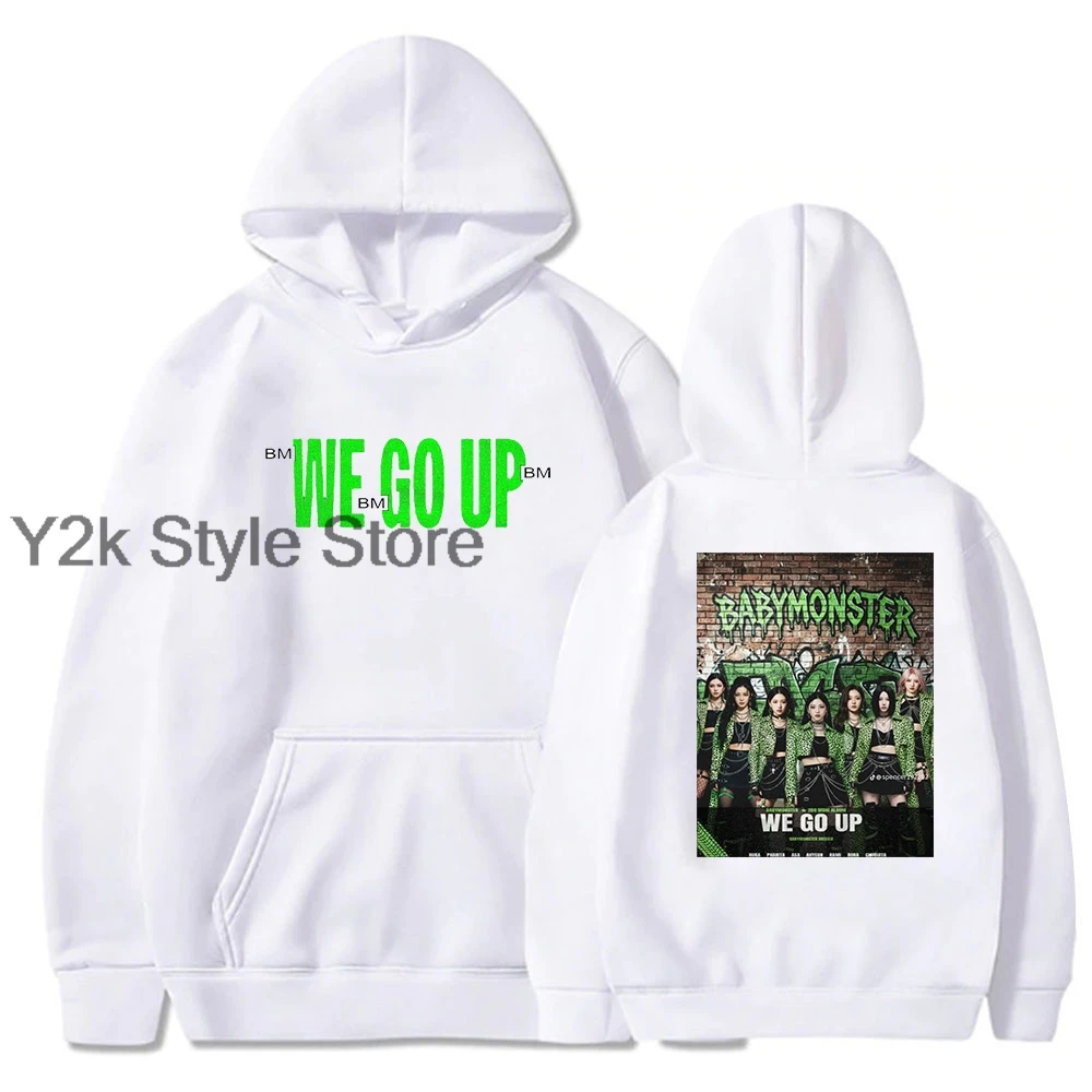 Kpop BABYMONSTER نحن نذهب مع هوديس Y2K امرأة بلوزات القوطية إلكتروني طباعة ملابس الشتاء رجل الهيب هوب harajuku الشتاء هوديس