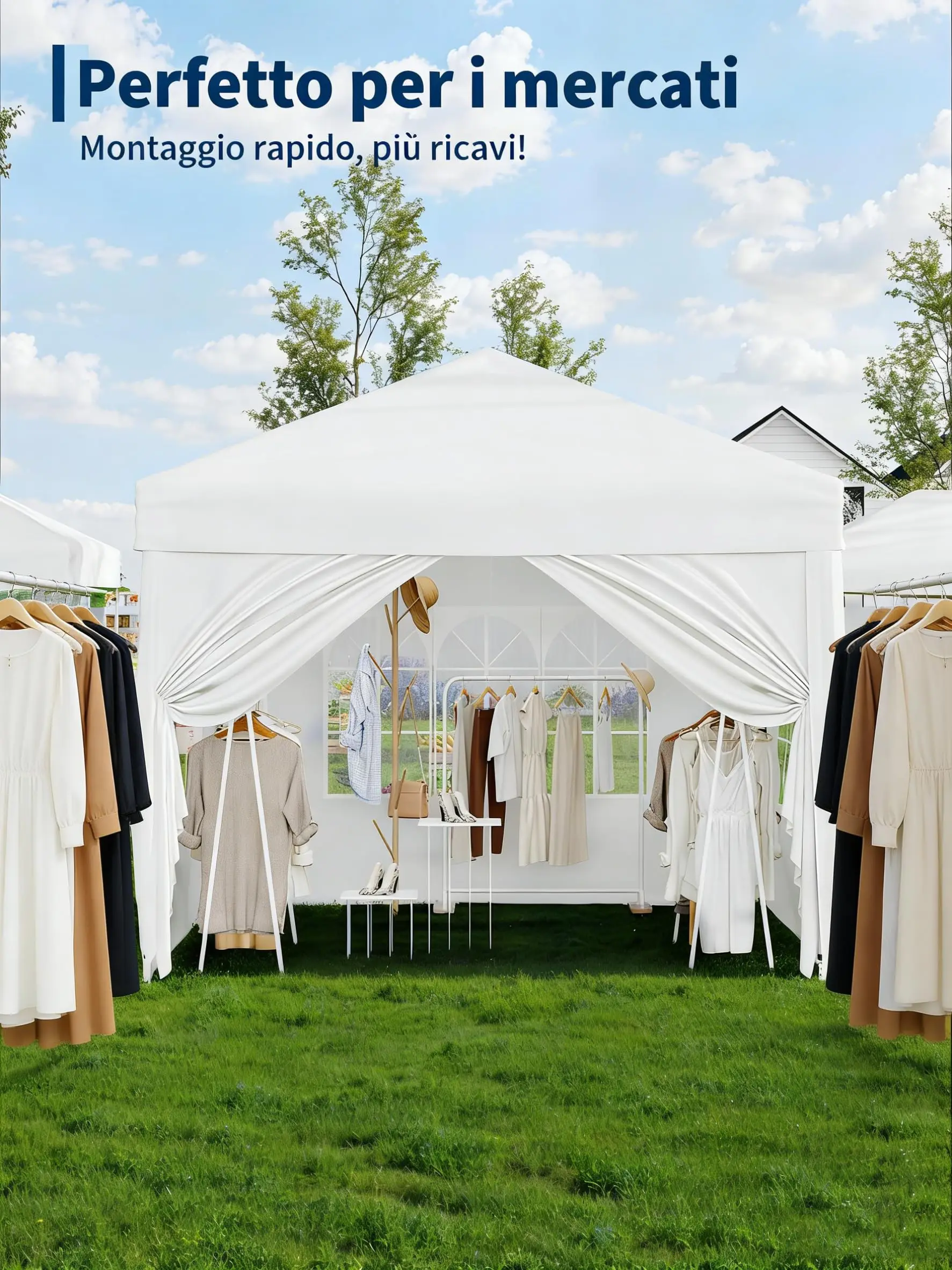 HAUSPROFI Canopy｜Tente de jardin｜10x10m, Pliable, Pop-Up, Imperméable, Hauteur réglable, Protection solaire UV｜avec parois latérales et fenêtres, Sac de transport｜Cadeau pour la Fête des Pères｜Accessoires pour festivals de camping