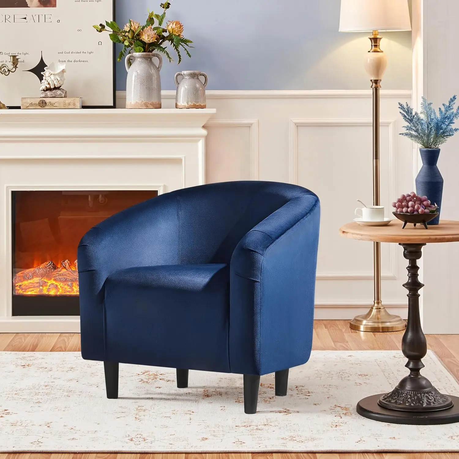 Velvet Club Chair, Modern Tufted Accent Chair with Armrest, Upholstered Barrel Chair with Solid Legs for Living Room/B