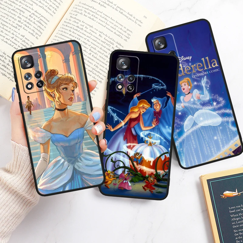 Disney Cinderella Cute For Redmi Note 13 12 Turbo 11T 11P 11E 11S 10T 10S 10 9 Pro Plus Max Silicone Black Phone Case