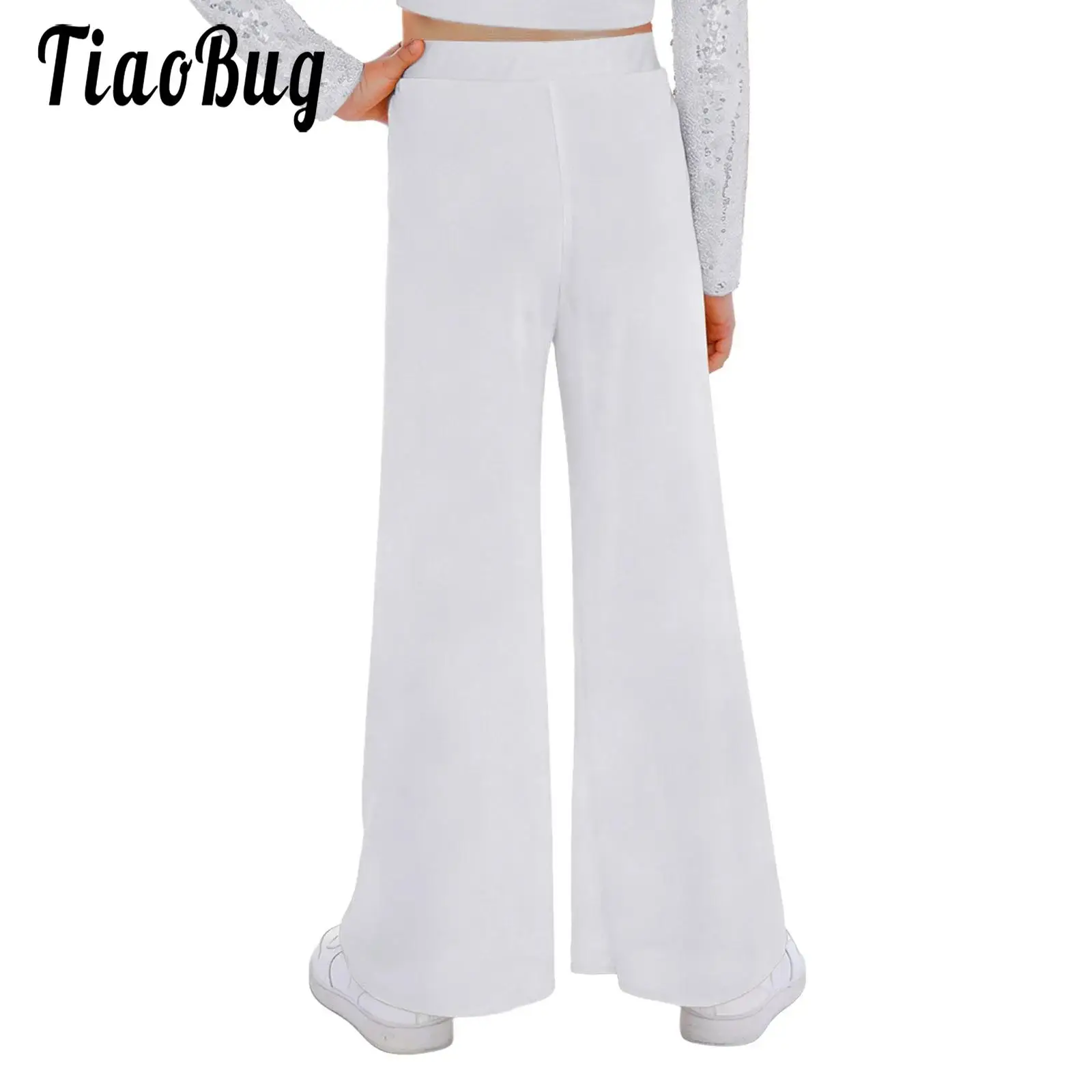 

Kid Girls Lyrical Modern Dance Performance Costumes Ballroom Dance Worship Praise Pants Wide-Leg Mesh Pants with Built-in Briefs