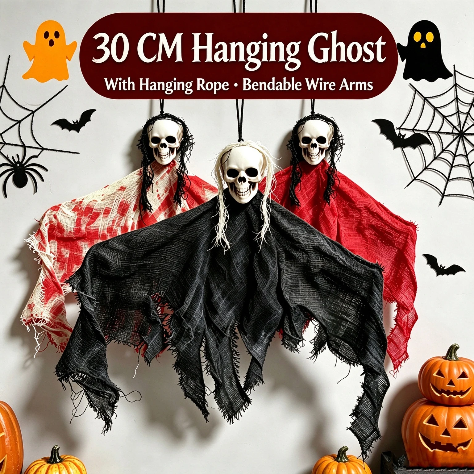 Halloween Hanging Skeleton Ghost Decoration Horror Skull Hanger Variable Shape Bloody Gauze Cloth Bandage Scary Props Indoor Bar