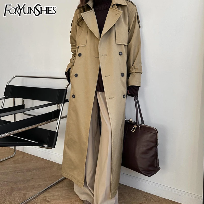 

Women Turn Down Collar Double Breasted Trench Jackets Elegant Long Sleeve Casual Windbreaker 2025 Fall Fairy Grunge Clothes