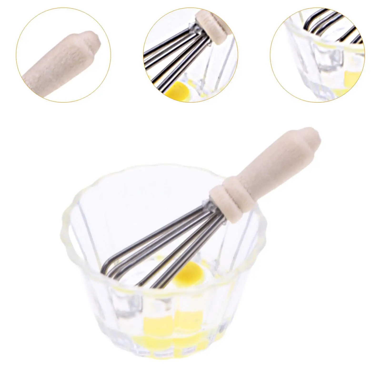 2Pcs 1/12 Mini Egg Beater Set Pretend Play Props DIY Model Simulation Life Scene Eggs Bowl Whisk for Dining Room Ornaments