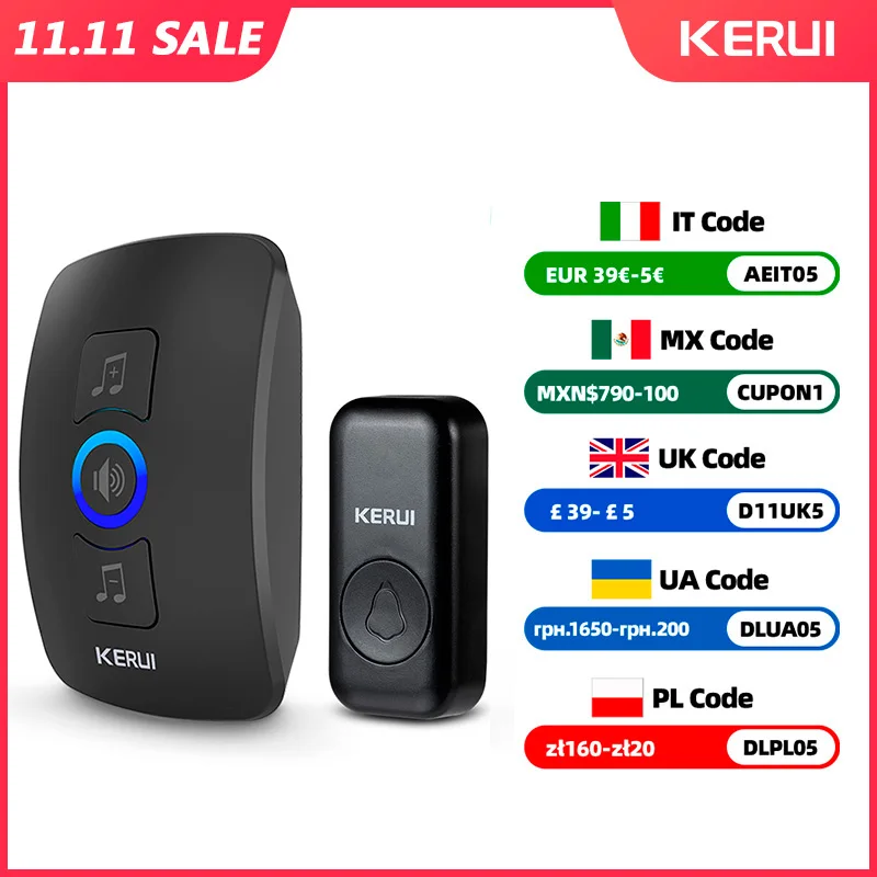 KERUI M525 Outdoor Wireless Doorbell Waterproof Smart Home Door Bell Chime Kit LED Flash Security Alarm Welcome House Melodies