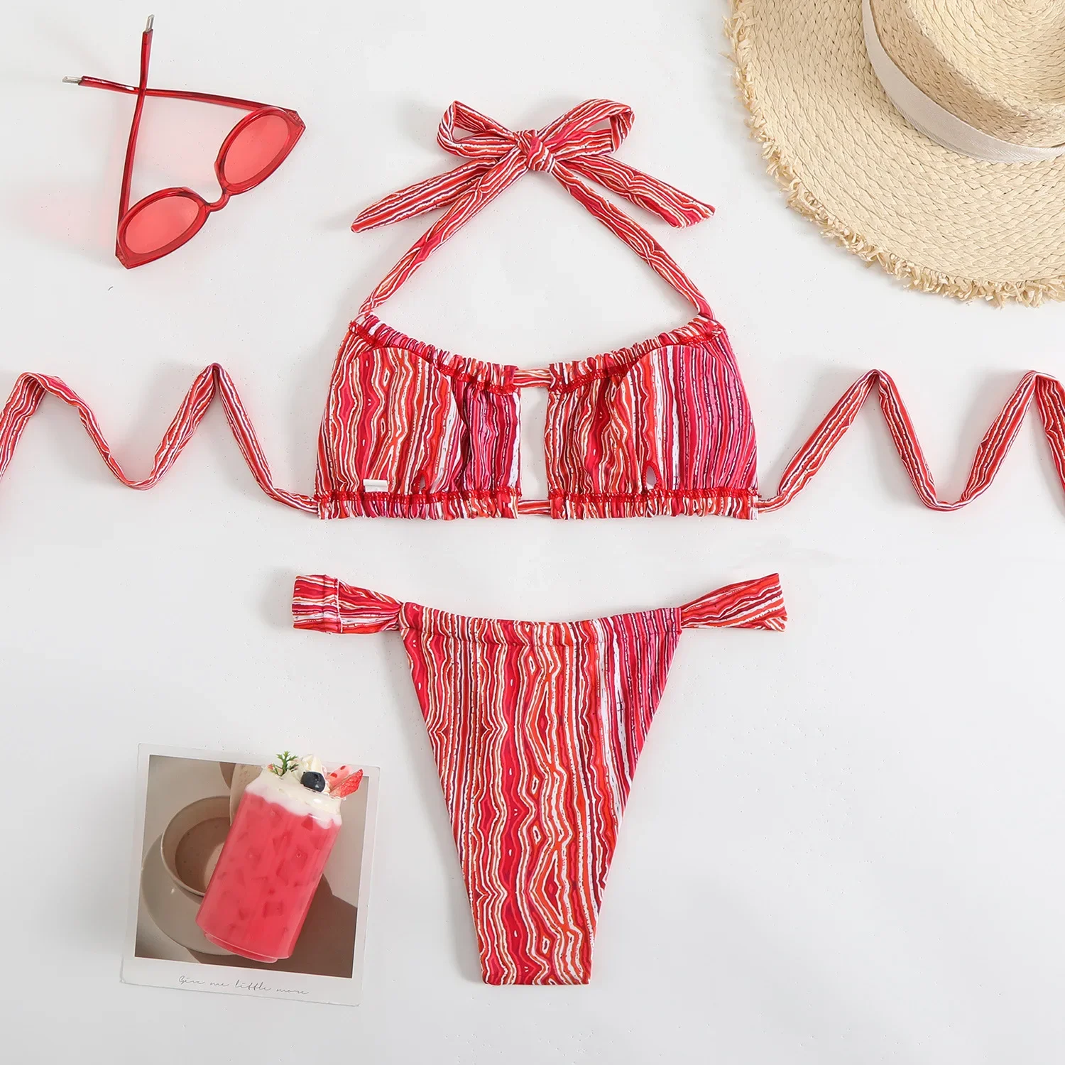 Sexy Bandeau Push Up Bikini Beach Swimwear Women Ruched String Swimsuit Printed Thong Bathing Suit Biquini Maillot De Bain Femme