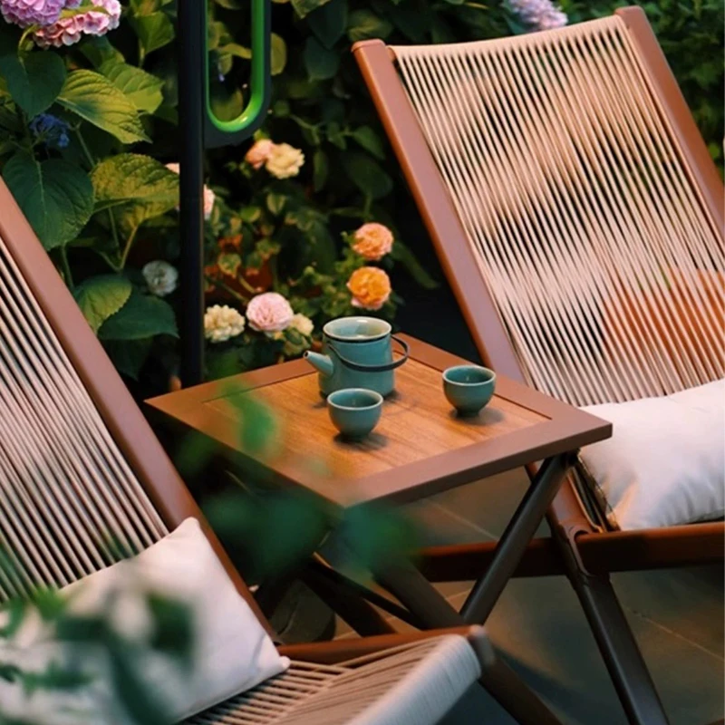 Outdoor Household Rattan Recliner Waterproof Sunscreen Courtyard Folding Chair Metal Skeleton Backrest Chair Camping Furnitures
