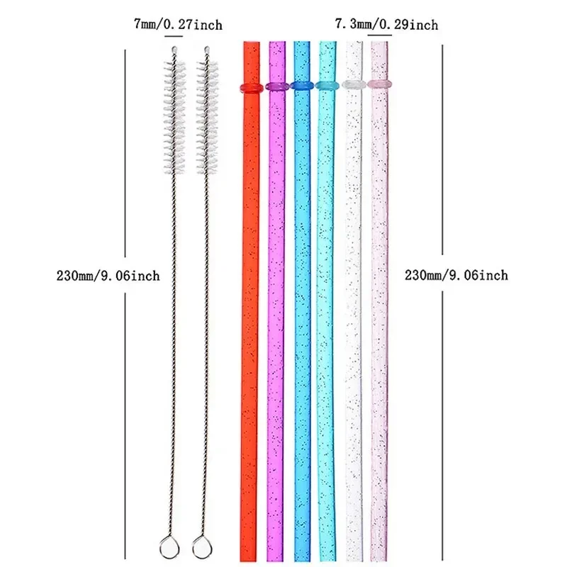 Reusable Clear Plastic Glitter Straws Extra Long Tumbler Straws for Cups with Cleaning Brush Drinking Straws for Tumbler Party