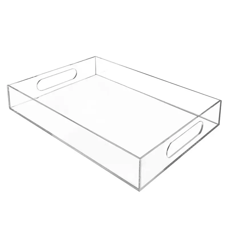 A67P-Acrylic Clear Tray Acrylic Serving Tray With Handles, Acrylic Snack Plate Multifunctional Storage Plate