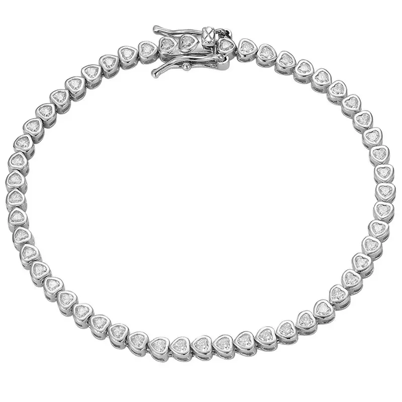 2mm D Color Heart Moissanite Chain Bracelet Women 925 Sterling Silver Fine Jewelry Love Heart Link Bracelets Pass Tester Gift