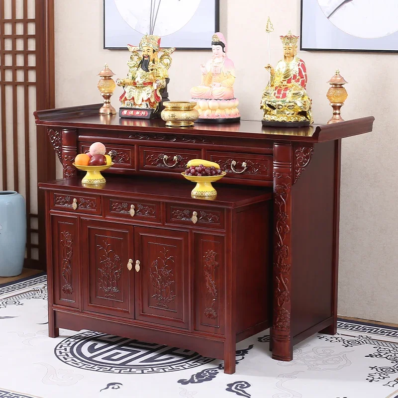 Household Solid Wood Guan Gong Zhongtang Buddhist Hall Cabinet for New Chinese Buddha Table Desk