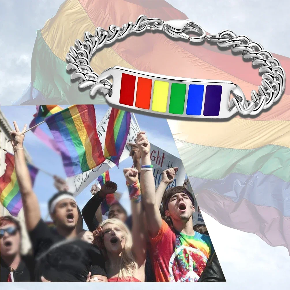 Starlord Gay Pride Rainbow Bracelet Stainless Steel Cuban Chain Men Women Gift LGBT Bracelets