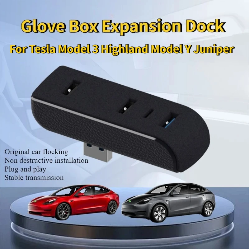 Glove Box Docking Station for Tesla Model 3 Y Juniper 2025 USB Hub Ports Car 4-in-1 USB Extender Charger Upgrade Data Transfer view 3