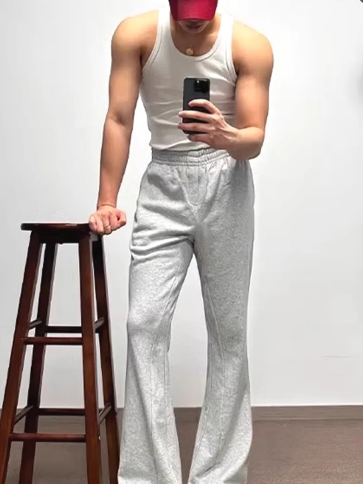 

Мужские спортивные брюки в американском ретро-стиле с микро-клешем, дизайнерскими вставками и эффектом сращивания, свободного кроя, для повседневной носки, в стиле High Street